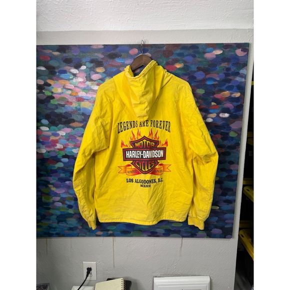 Vintage 90s Harley Davidson Los Algodones Mexico Hooded Windbreaker Jacket - Picture 2 of 7
